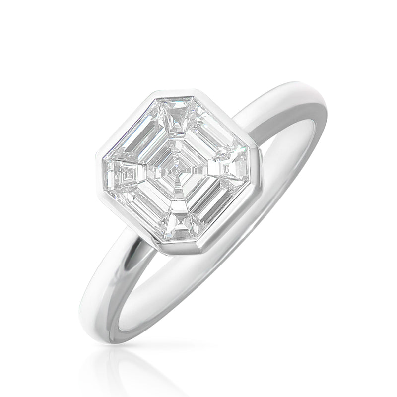 18KT White Gold Asscher Cut Diamond Illusion Engagement Ring