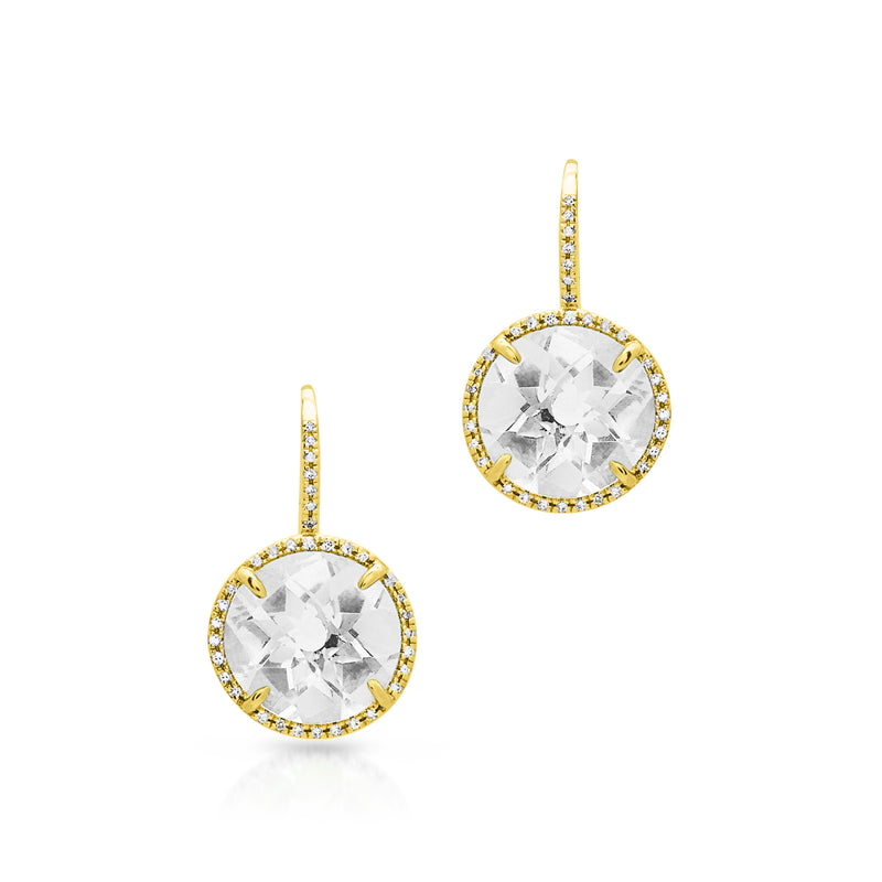 14KT Yellow Gold White Topaz Diamond Round Earrings