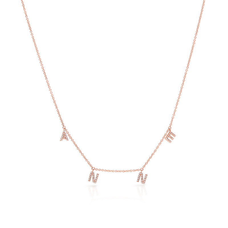 14KT Rose Gold Diamond Personalized Dangling Name Necklace