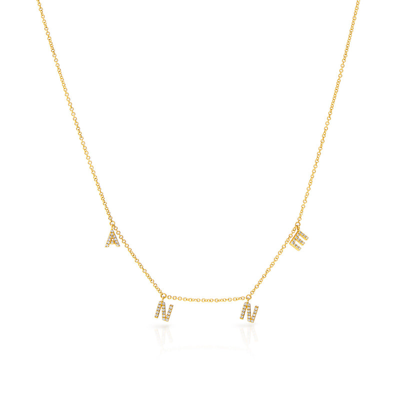 14KT Yellow Gold Diamond Personalized Dangling Name Necklace