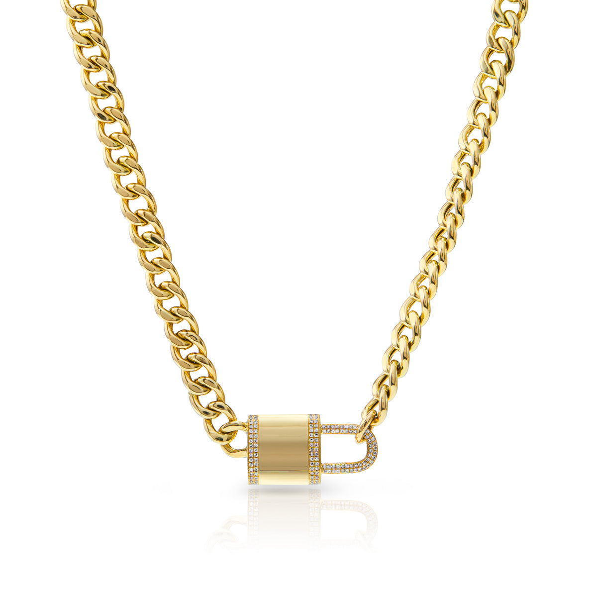 14kt Gold and Full Diamond Love Lock Necklace Yellow Gold