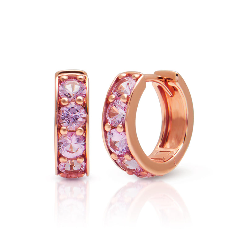 14KT Rose Gold Pink Sapphire Huggie Earrings
