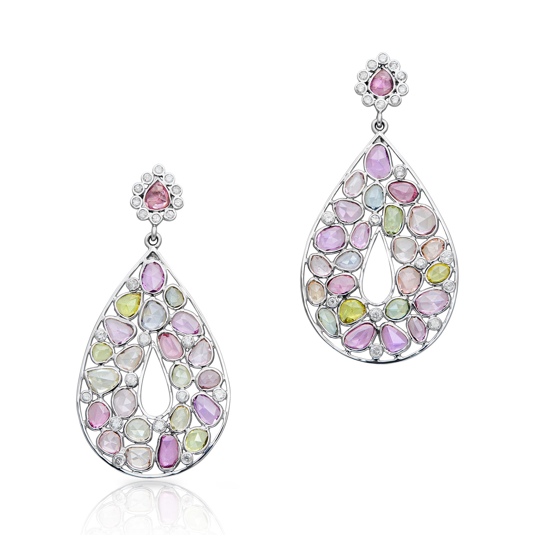 14KT White Gold Pink Sapphire Diamond Violet Earrings