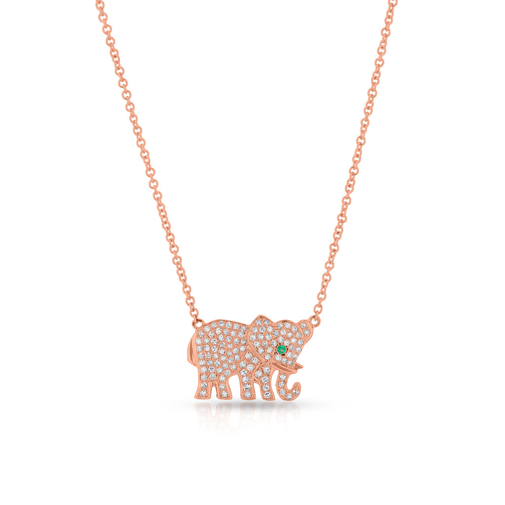 14KT Rose Gold Diamond Emerald KAAP Elephant Necklace