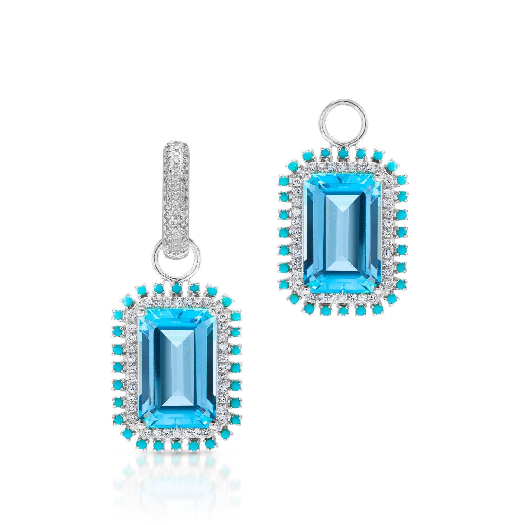 18KT White Gold Blue Topaz Turquoise Diamond Portofino Charm Earrings