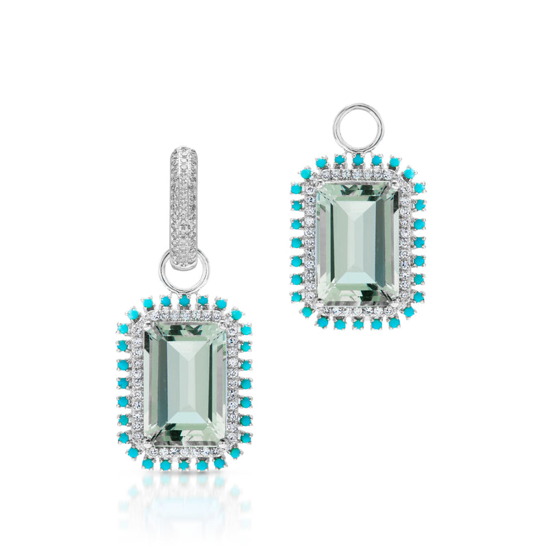 18KT White Gold Green Amethyst Turquoise Diamond Portofino Charm Earrings