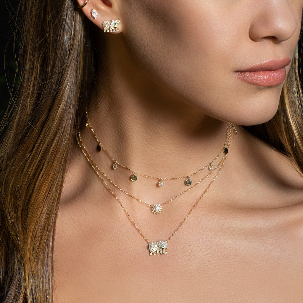 14KT Yellow Gold Diamond Emerald KAAP Elephant Necklace-Anne Sisteron