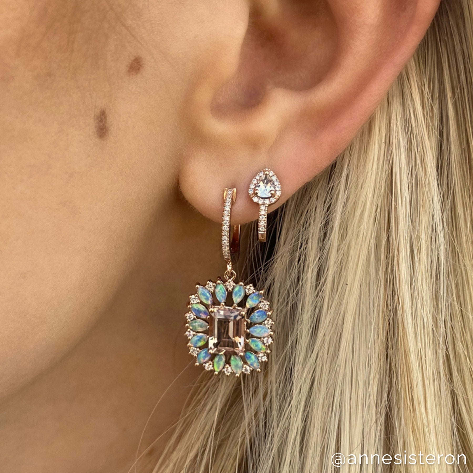14KT Rose Gold Morganite Opal Diamond Giselle Earrings