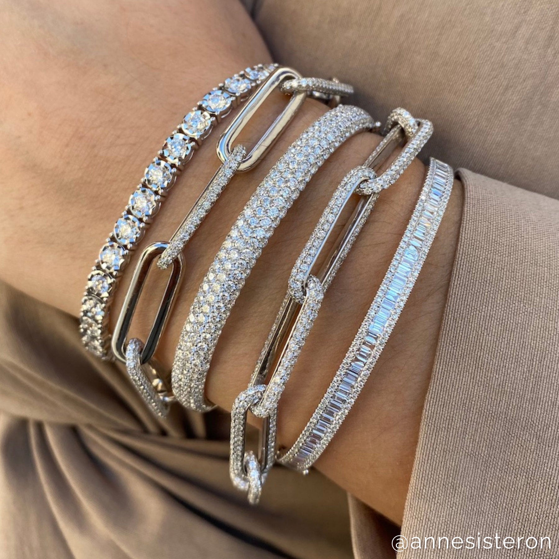 14KT White Gold Diamond Luxe Elongated Chain Link Bracelet