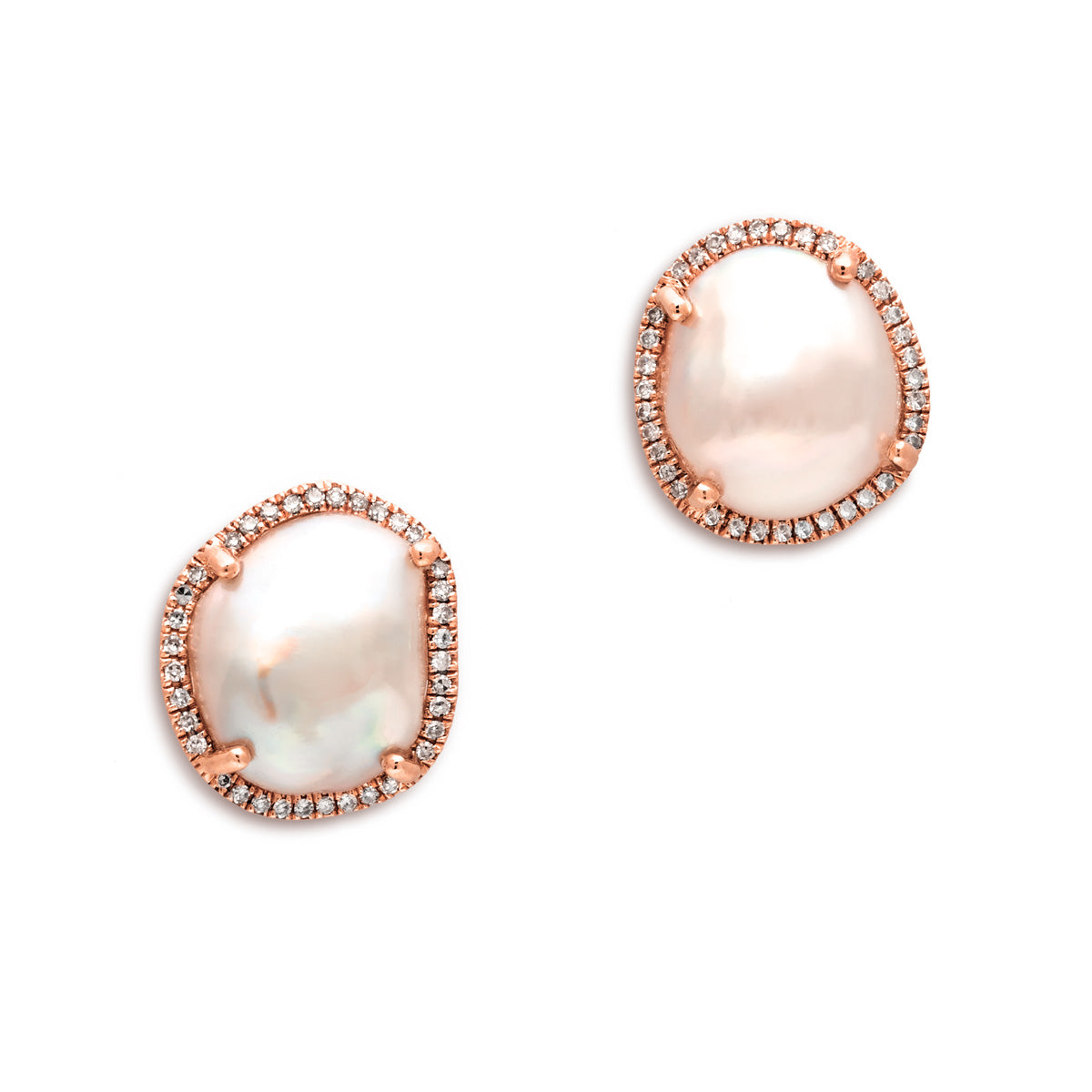 14KT Rose Gold Diamond and Pearl Earrings