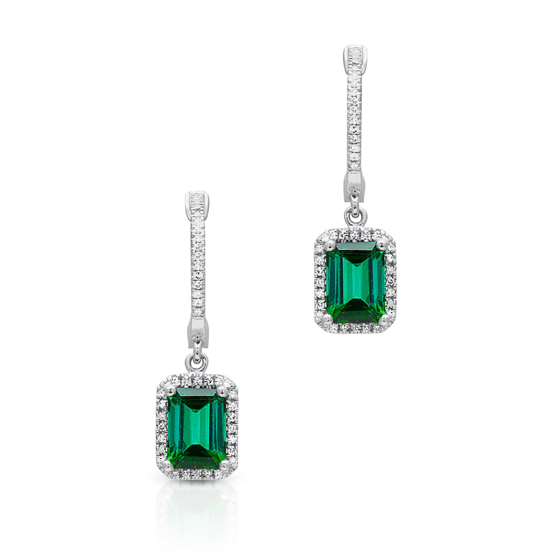 14KT White Gold Diamond Green Tourmaline Laney Earrings