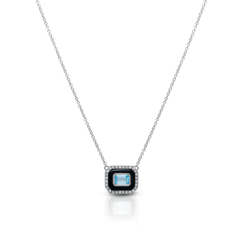 14KT White Gold Onyx Sky Topaz Diamond Necklace
