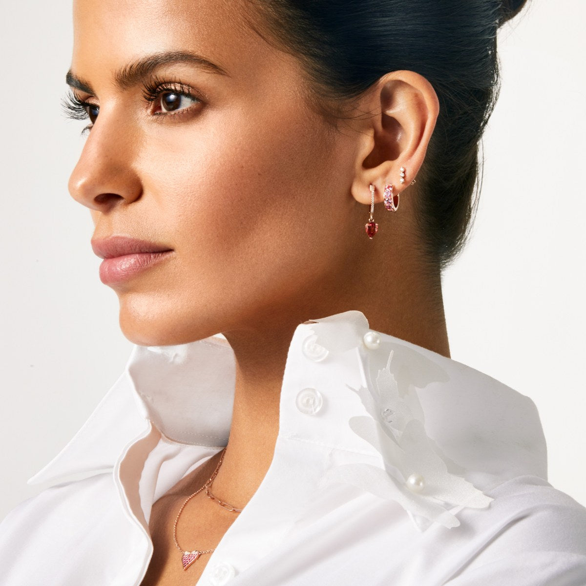14KT Rose Gold Pink Sapphire Huggie Earrings-Anne Sisteron