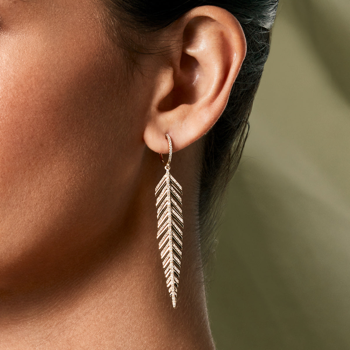 14KT Yellow Gold Diamond Feather Earrings