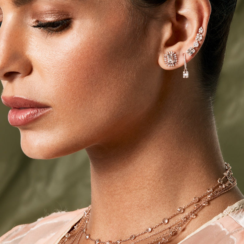 14KT Rose Gold Morganite Baguette Diamond Audelia Stud Earrings