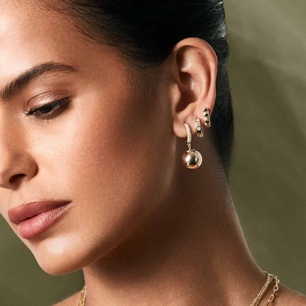 14KT Rose Gold Diamond Pyramid Huggie Earrings