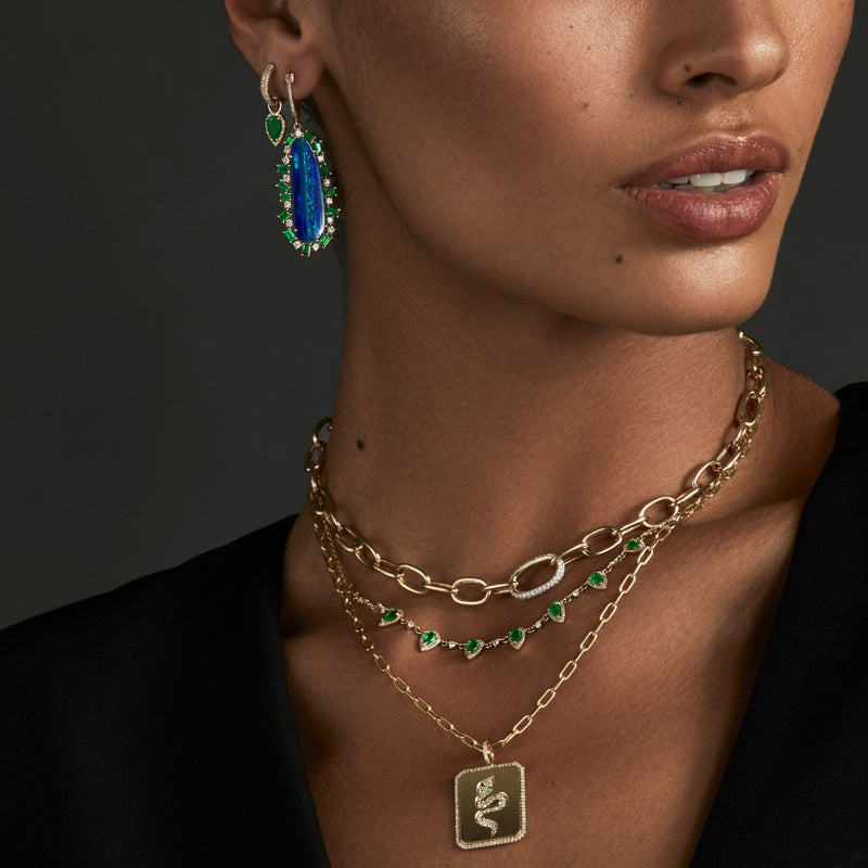 14KT Yellow Gold Diamond Tsavorite Snake Charm