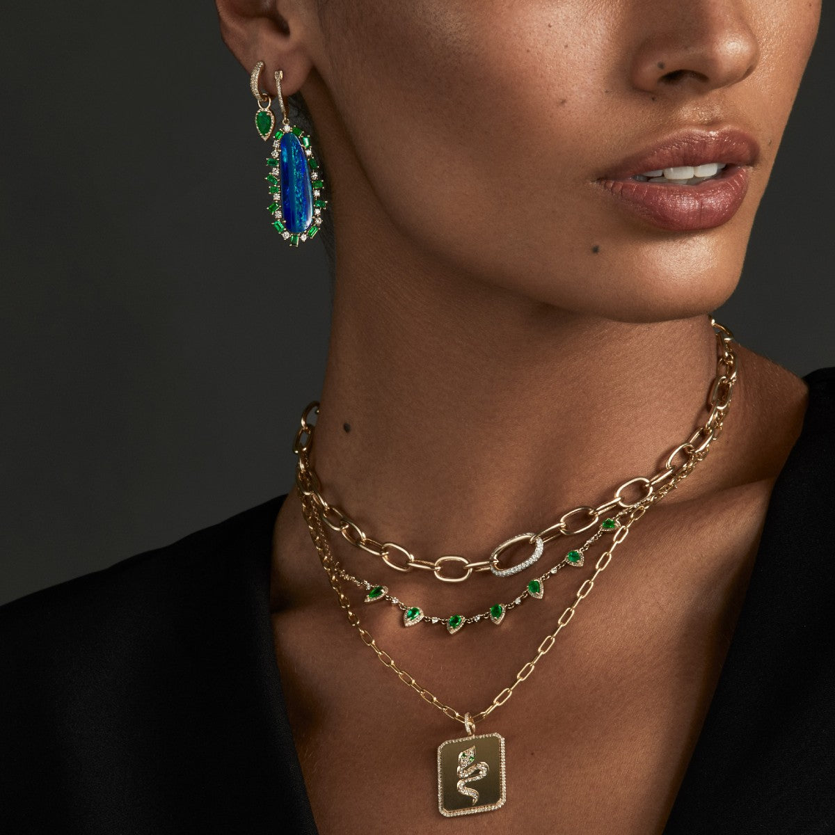 18KT Yellow Gold Emerald Diamond Brooklyn Earrings