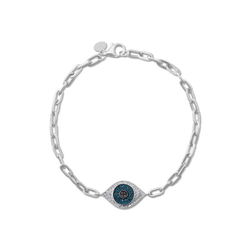 14KT White Gold Blue Diamond Evil Eye Chain Link Bracelet
