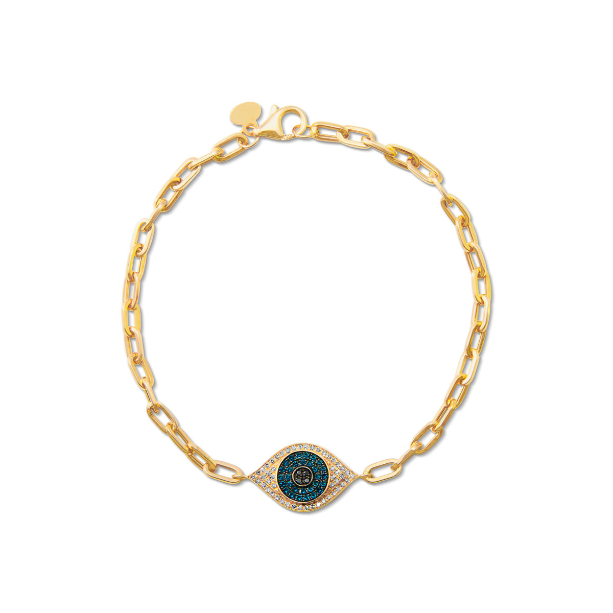14KT Yellow Gold Blue Diamond Evil Eye Chain Link Bracelet