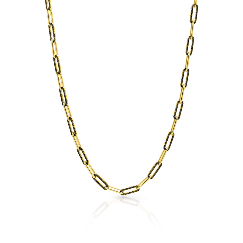 14KT Yellow Gold Black Diamond Paper Clip Link Necklace