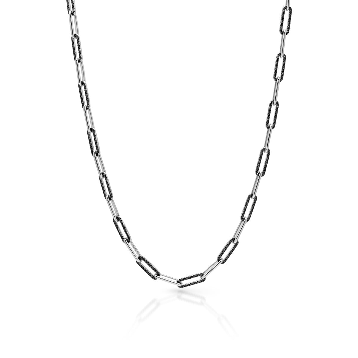 14KT White Gold Black Diamond Paper Clip Link Necklace