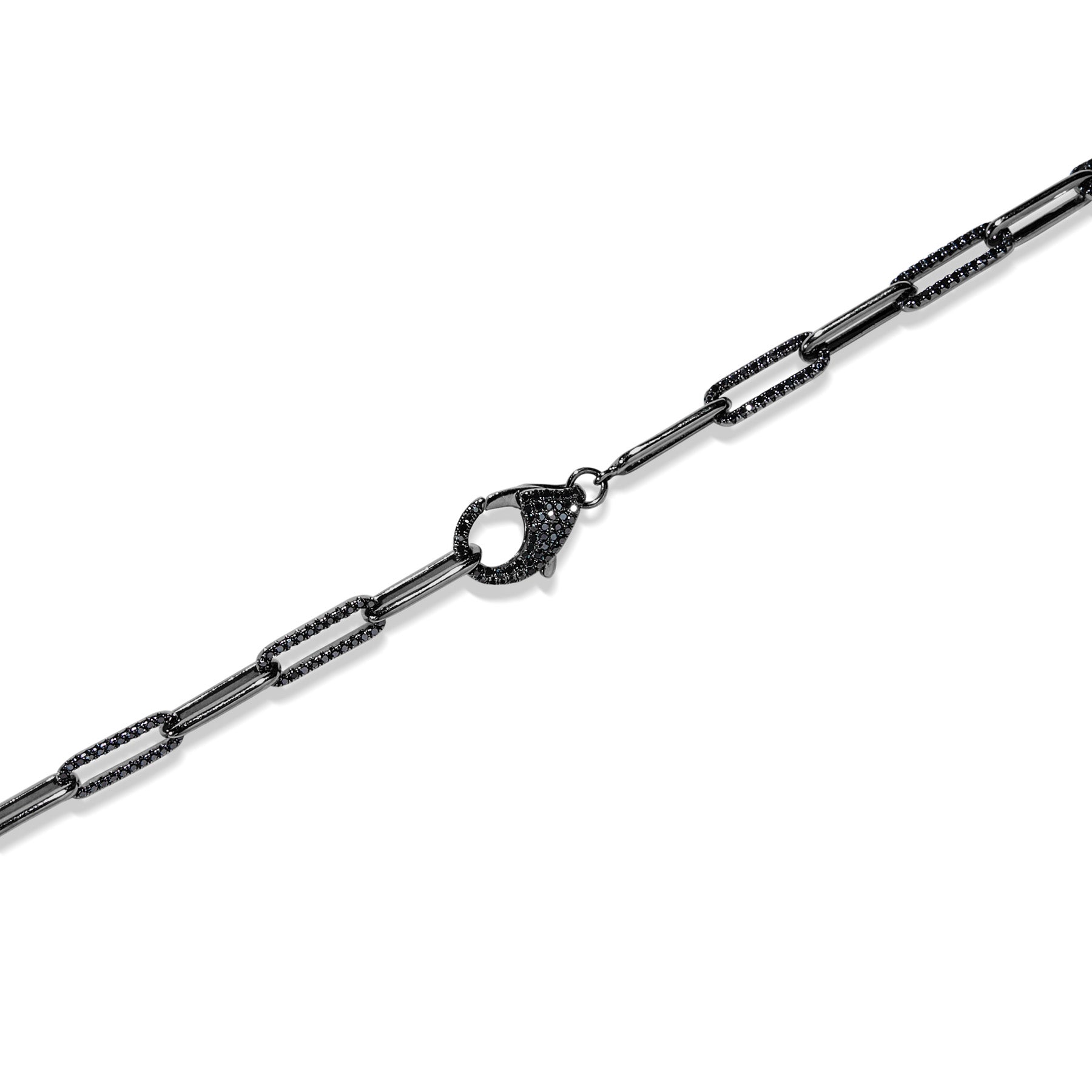 14KT Black Rhodium Black Diamond Paper Clip Link Necklace