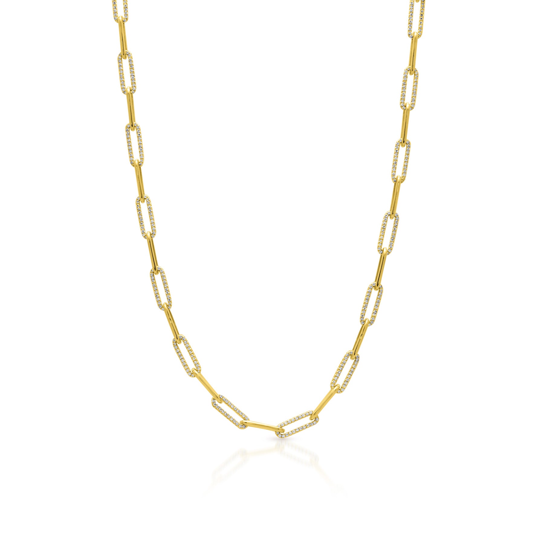 14KT Yellow Gold Diamond Paper Clip Link Necklace