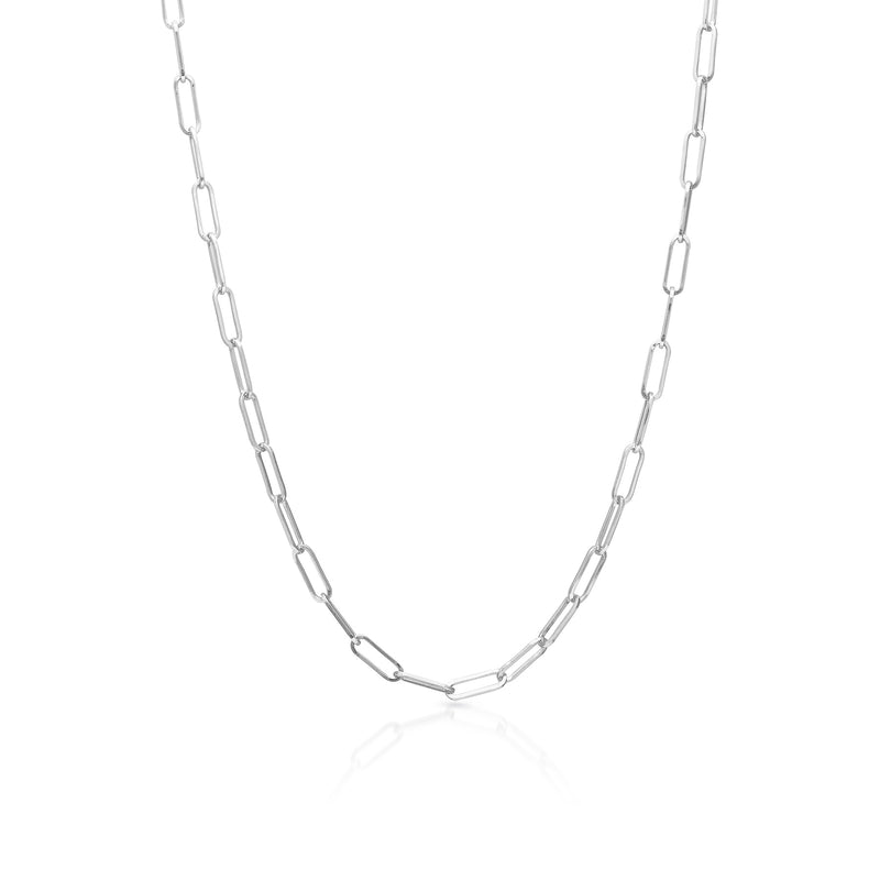 14KT Solid White Gold Paper Clip Necklace