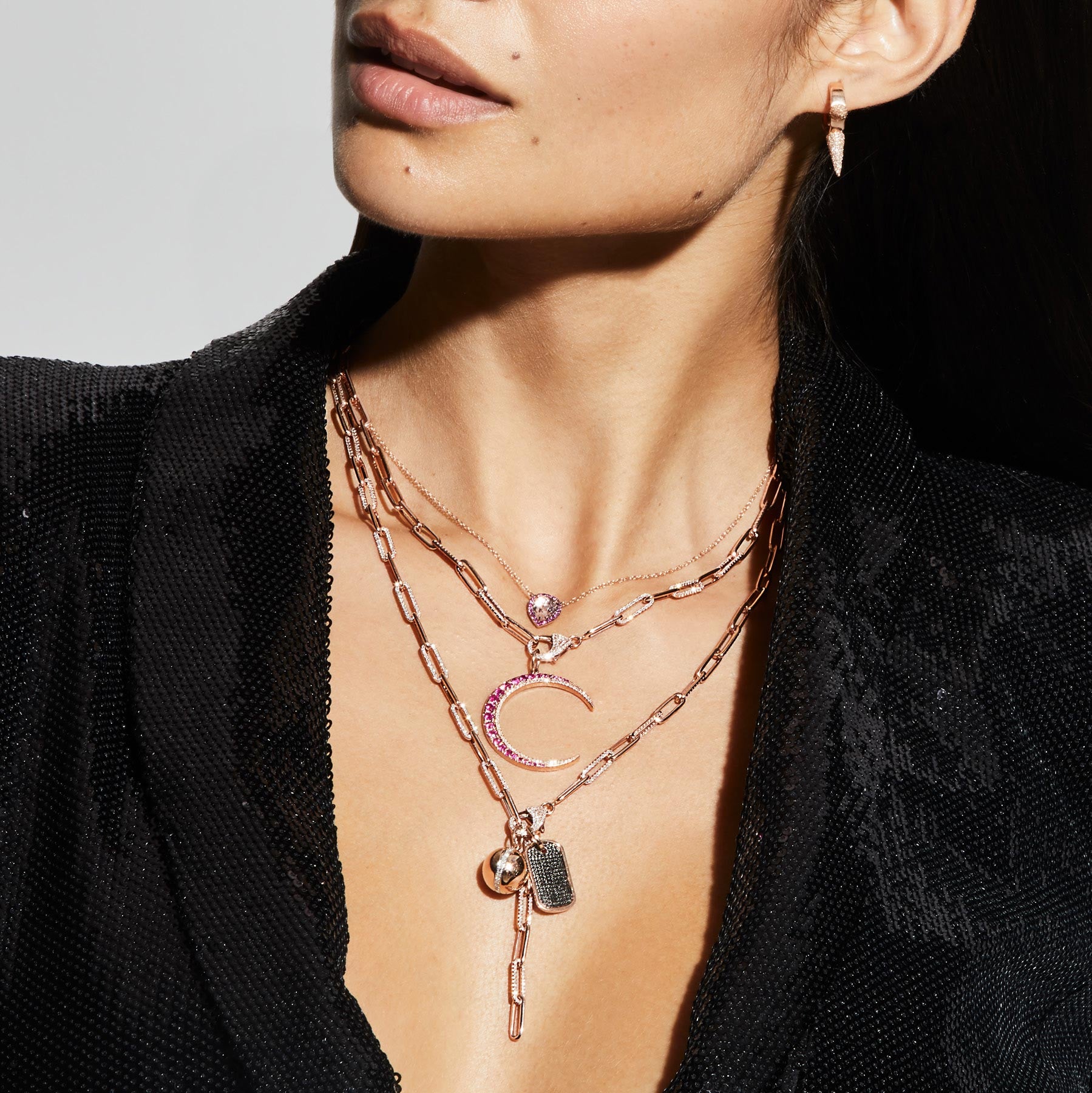 14KT Rose Gold Black Diamond Nicolai Dog Tag Charm