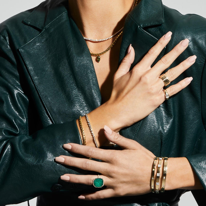 14KT Rose Gold Diamond Emerald Triplet Cushion Cut Cocktail Ring