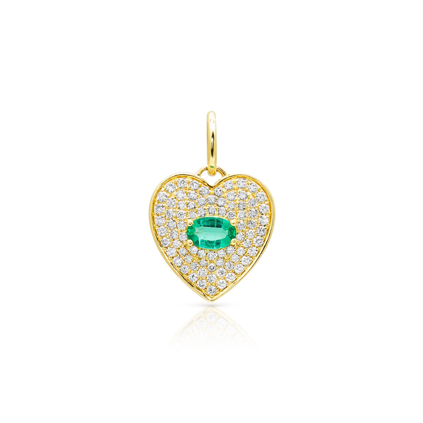 14KT Yellow Gold Diamond Emerald Heart Charm Pendant