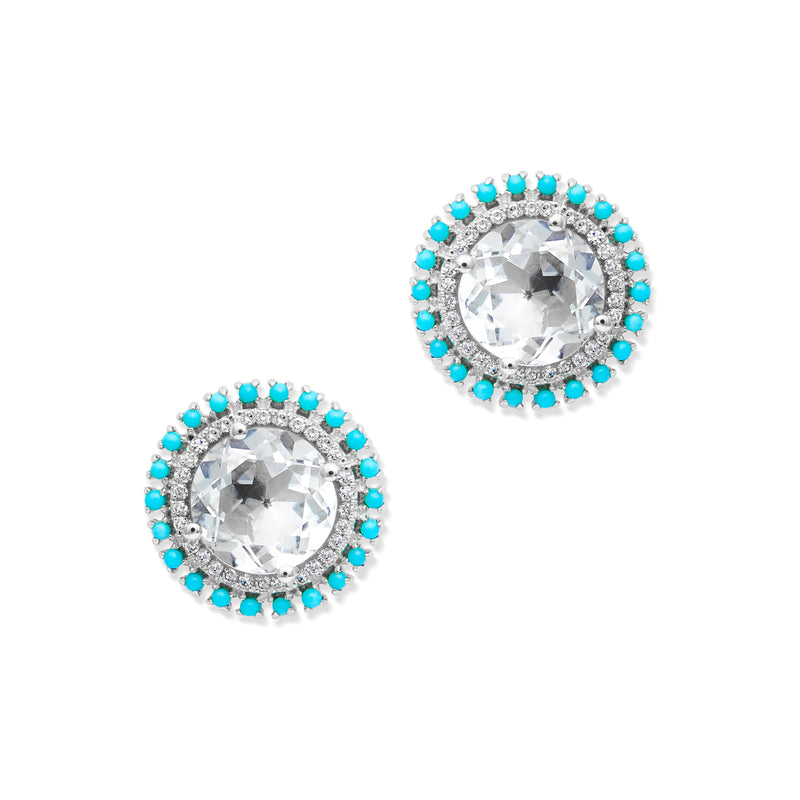 14KT White Gold Topaz Turquoise Diamond Kai Stud Earrings
