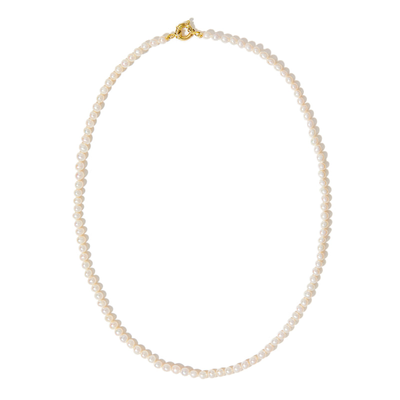 14KT Yellow Gold 4mm Freshwater White Pearl Necklace