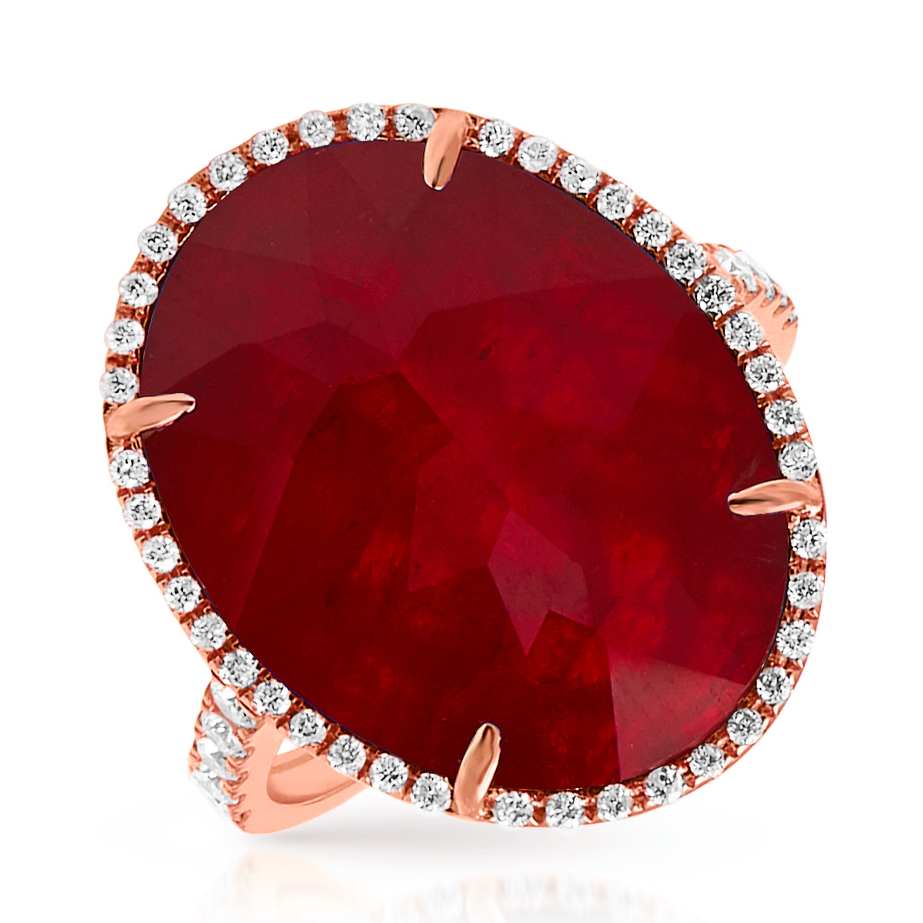 14KT Rose Gold Diamond Ruby Triplet Oval Cocktail Ring