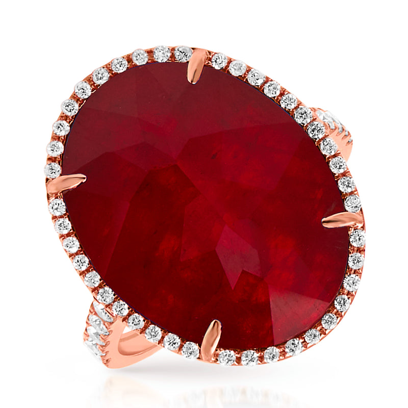 14KT Rose Gold Diamond Ruby Triplet Oval Cocktail Ring