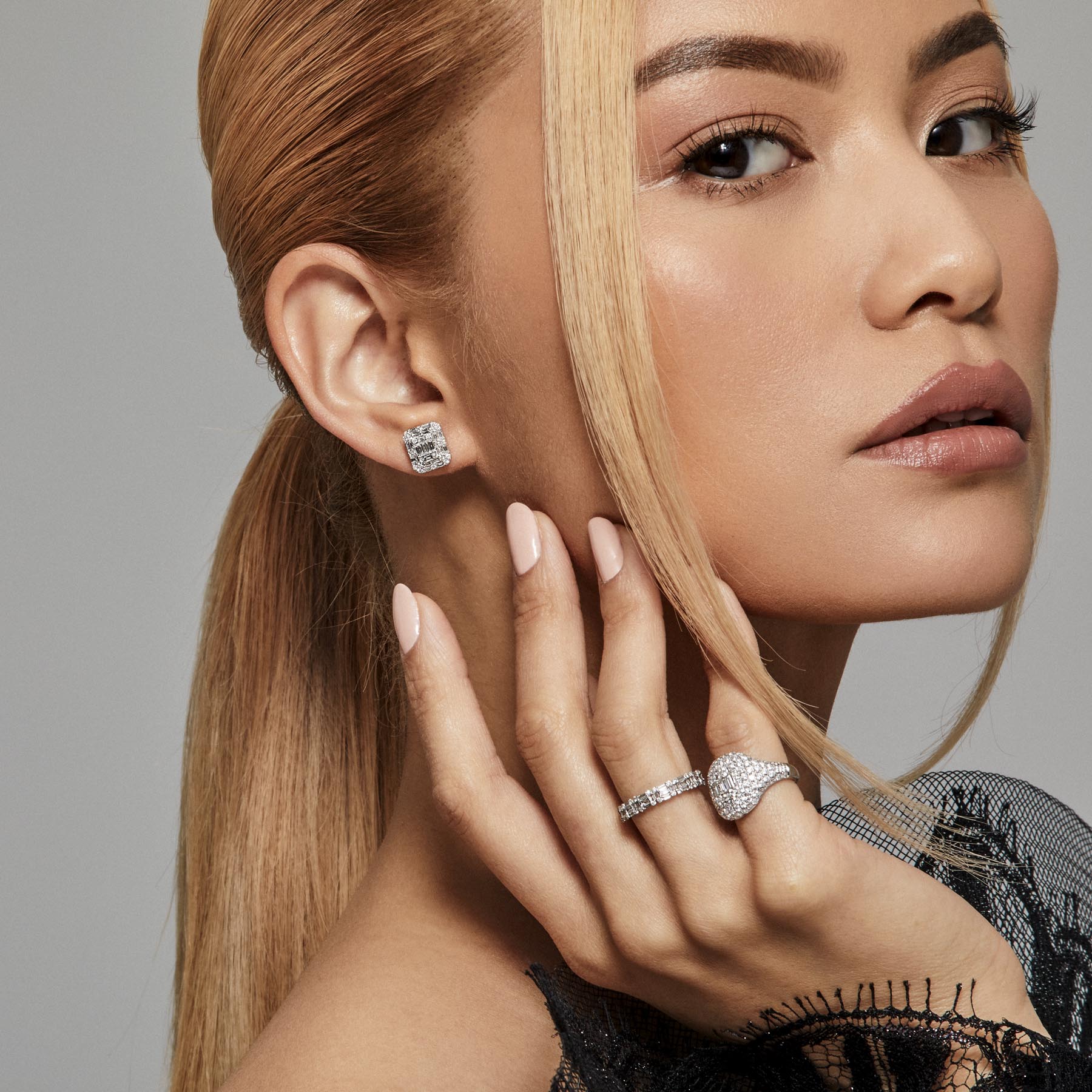 14KT Rose Gold Baguette Diamond Nina Earrings
