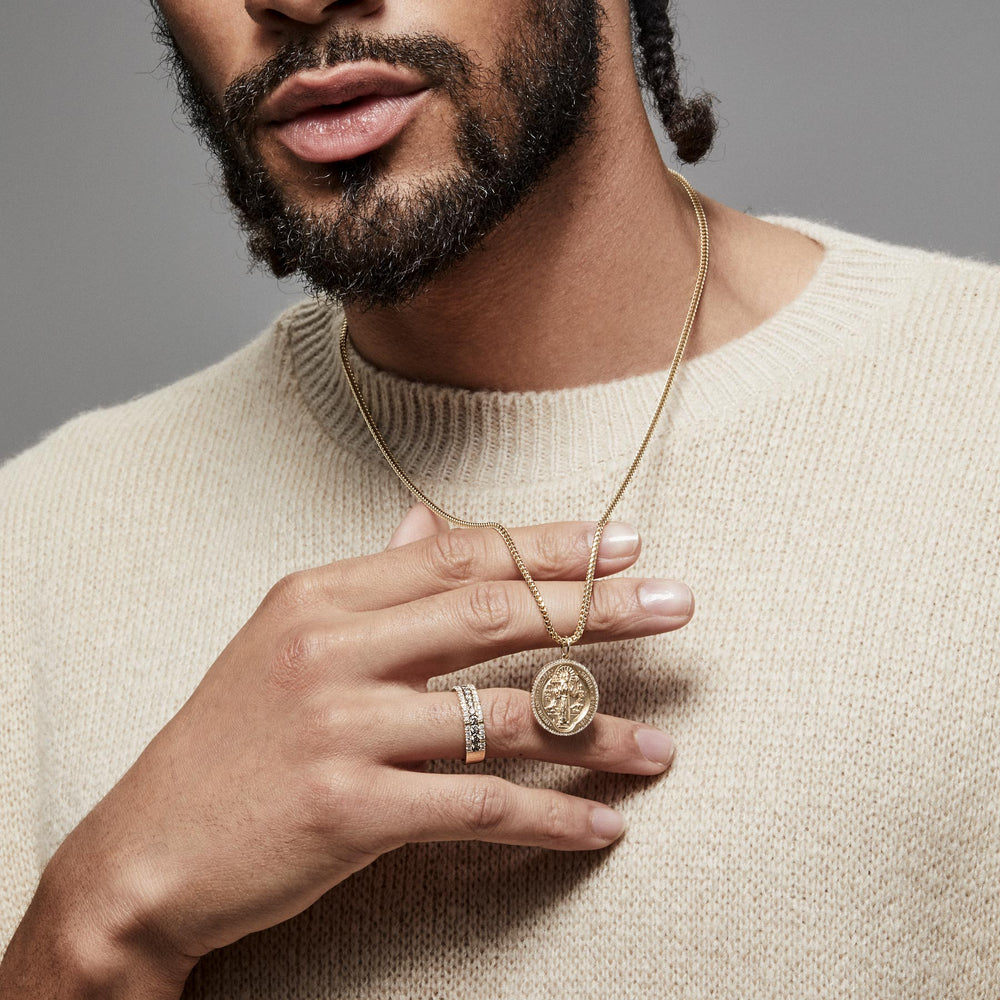 Model wearing 14KT White Gold Champagne Diamond Adrian Band Ring