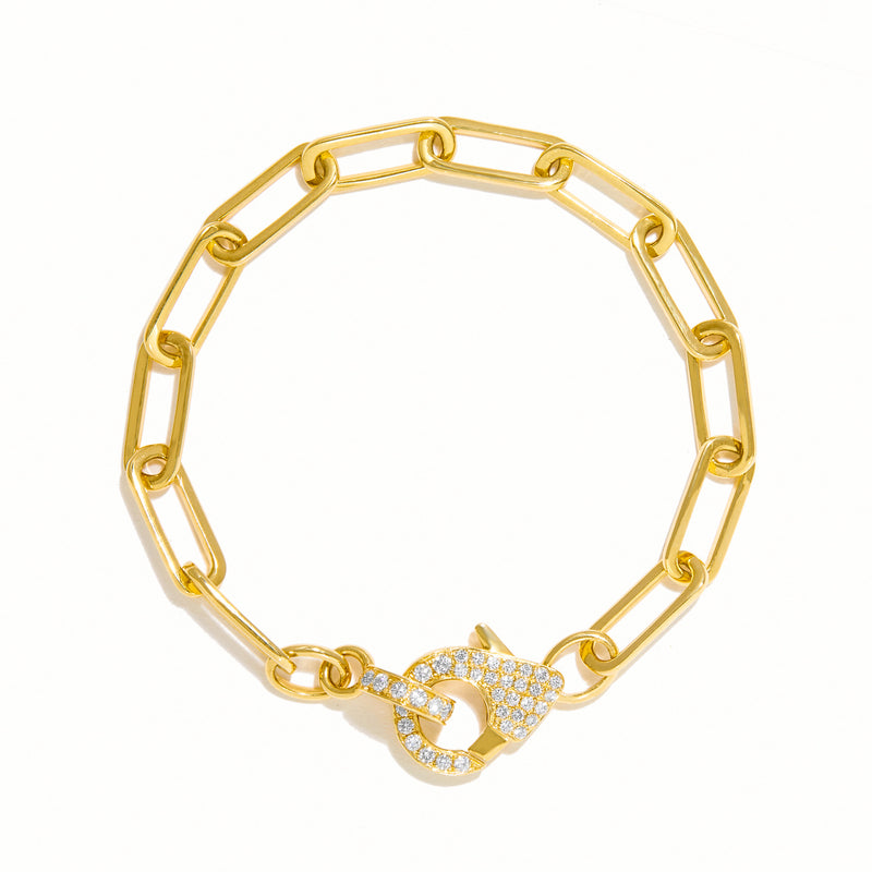 14KT Yellow Gold Diamond Clasp Chain Link Bracelet