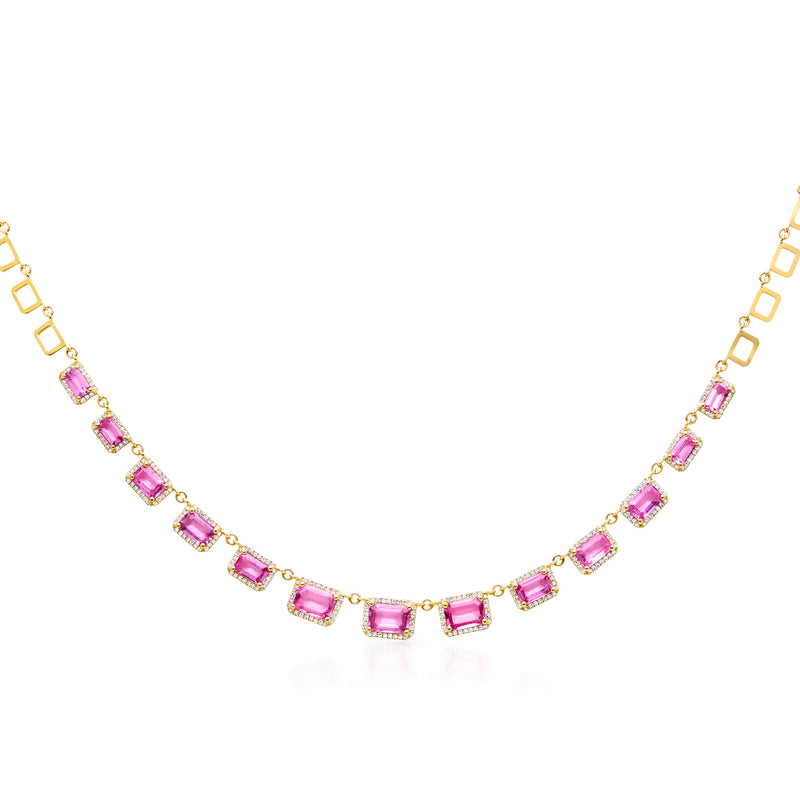 14KT Yellow Gold Pink Sapphire Diamond Imelda Necklace