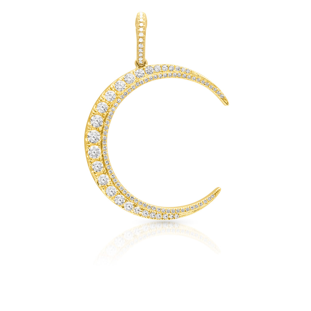 14KT Yellow Gold Diamond Lunar Charm Pendant with Diamond Clip On Bail