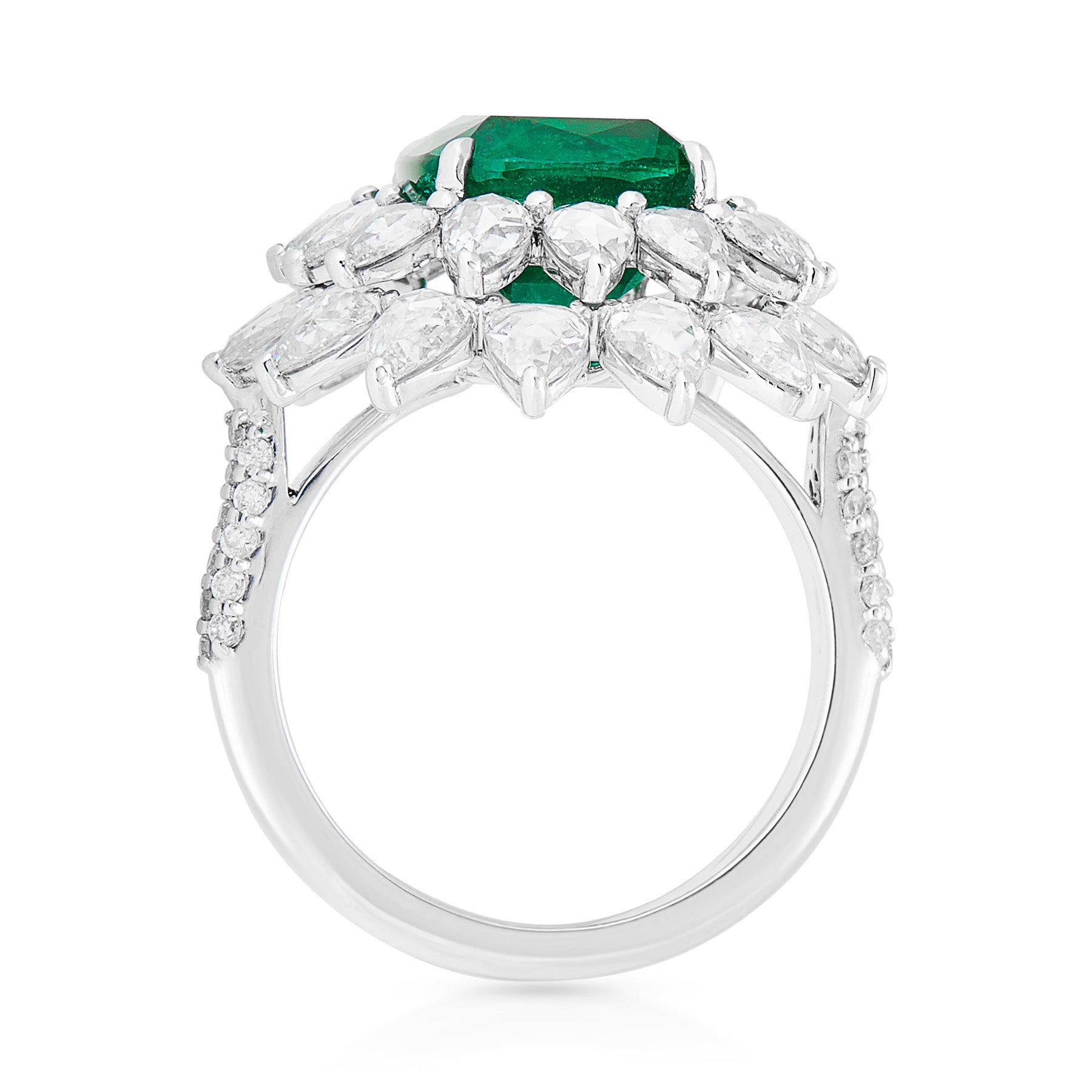 18KT White Gold Emerald Diamond Kapila Ring