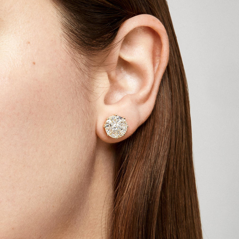 18KT Yellow Gold Diamond Illusion Large Round Stud Earrings