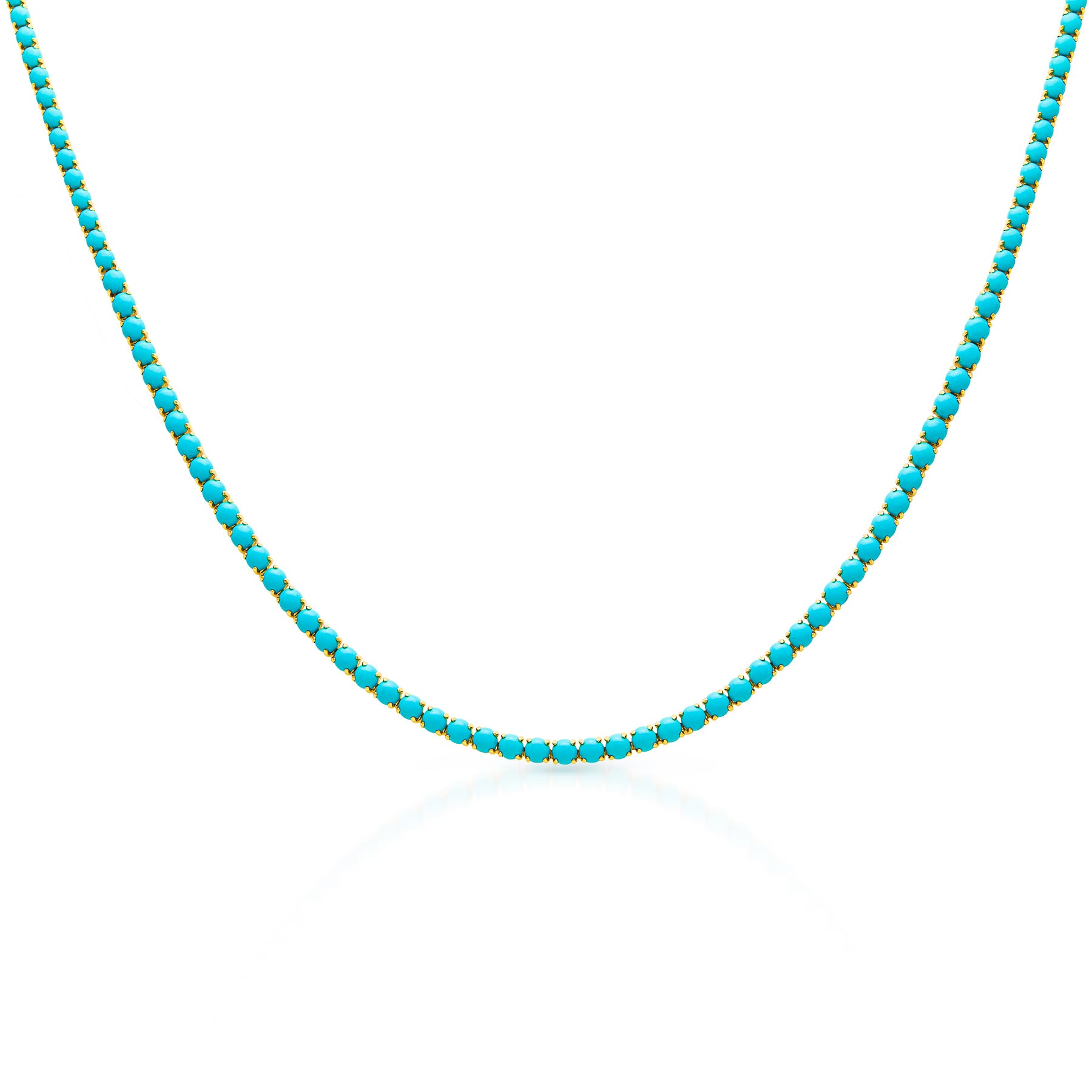 14KT Yellow Gold Turquoise Tennis Necklace