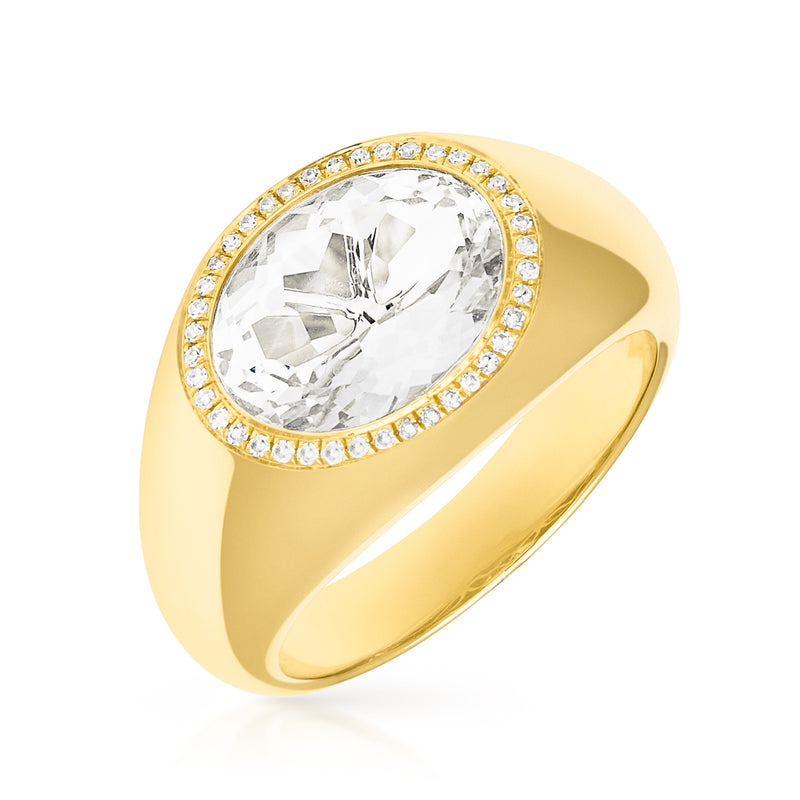 14KT Yellow Gold Diamond Topaz Dome Ring