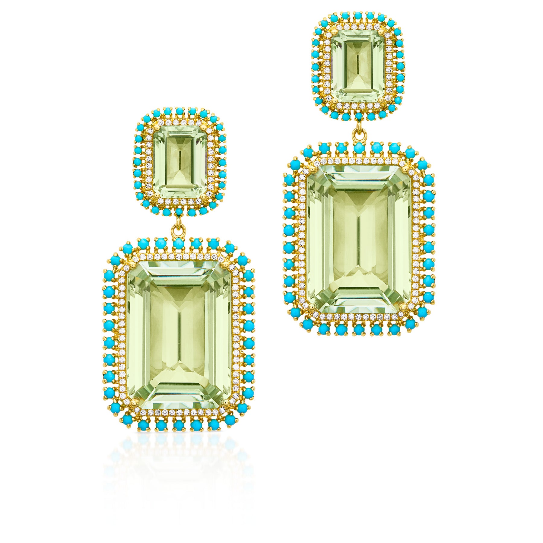 18KT Yellow Gold Green Amethyst Turquoise Diamond Luxe Olympia Earrings