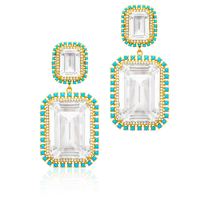 18KT Yellow Gold Topaz Turquoise Diamond Luxe Olympia Earrings