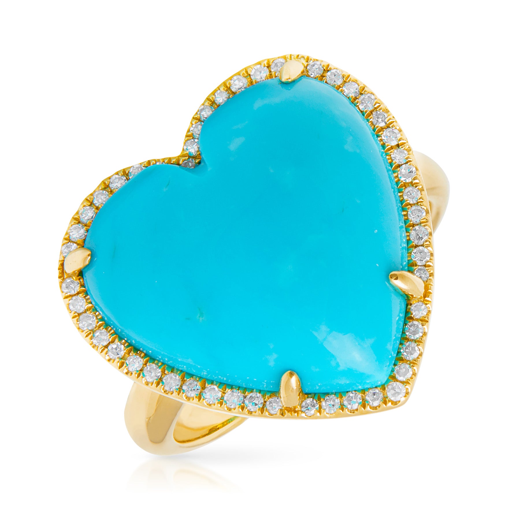 14KT Yellow Gold Turquoise Diamond Heart Ring