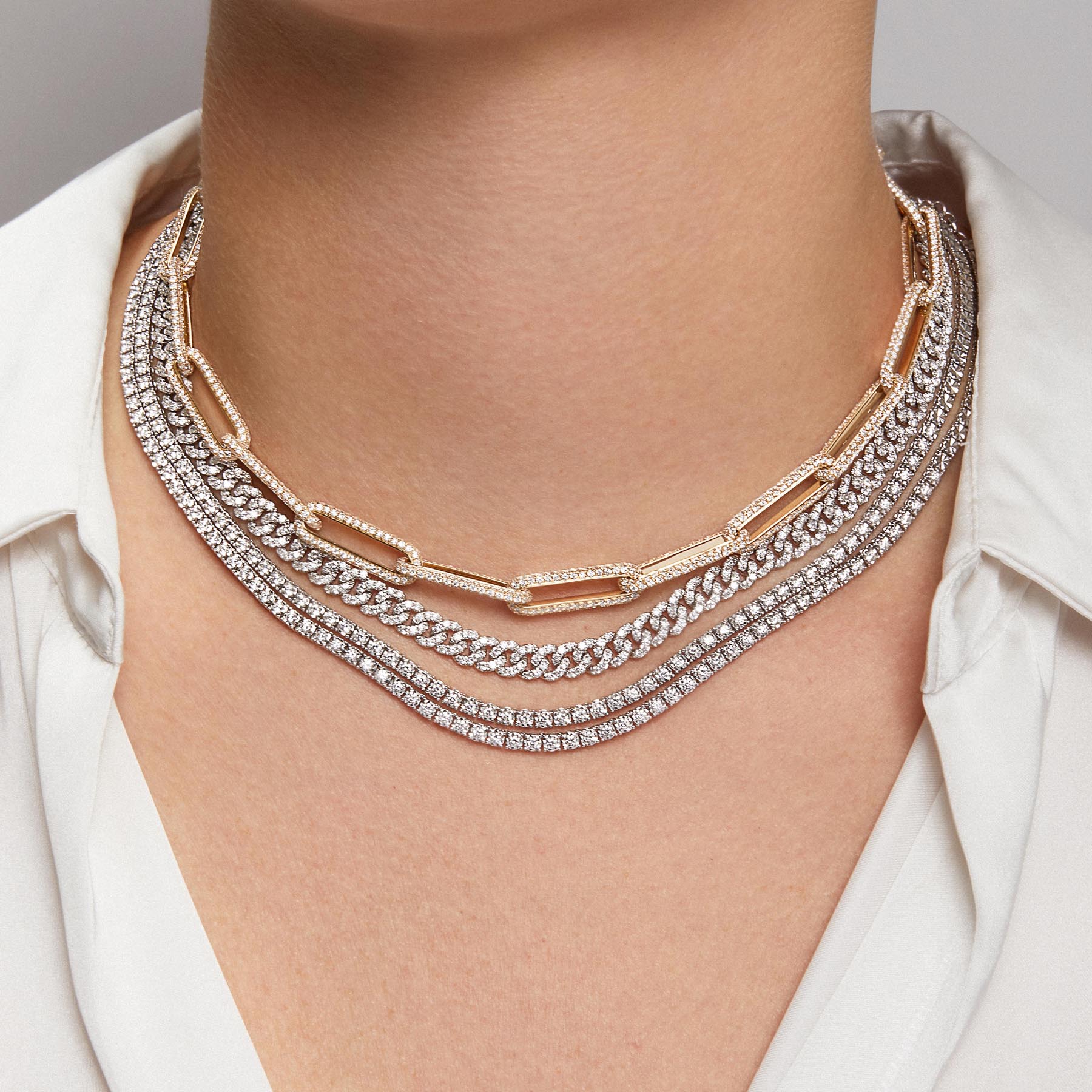 14KT White Gold Diamond Sydney Chain Link Necklace
