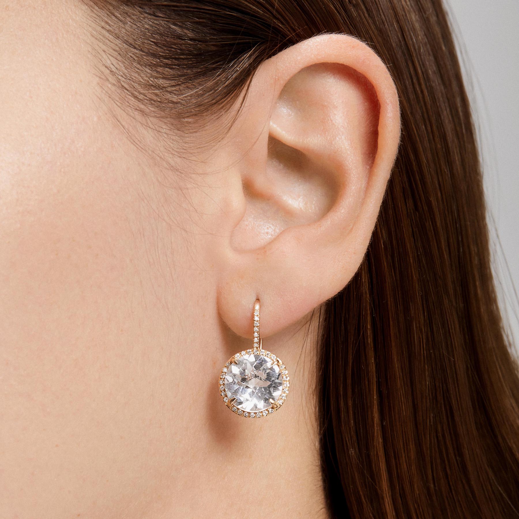 14KT White Gold White Topaz Diamond Round Earrings